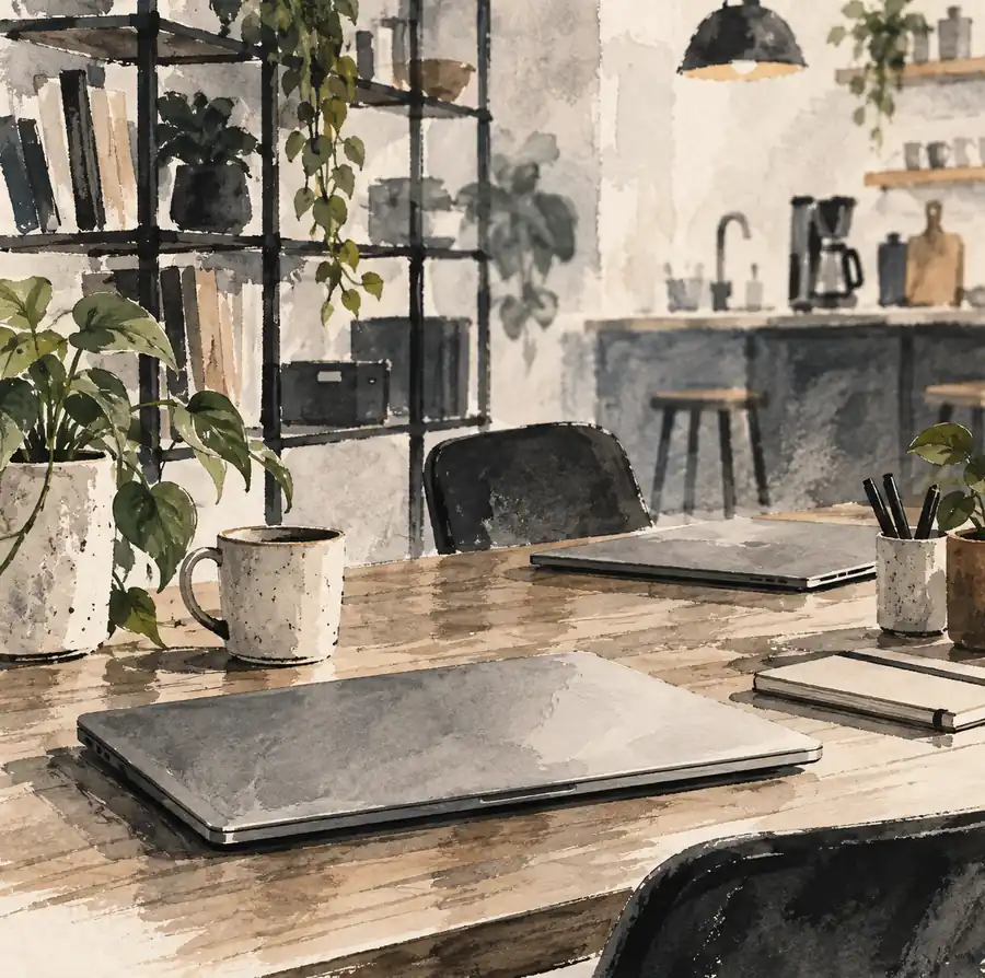 Illustration of workspace businesses equipment and workspace